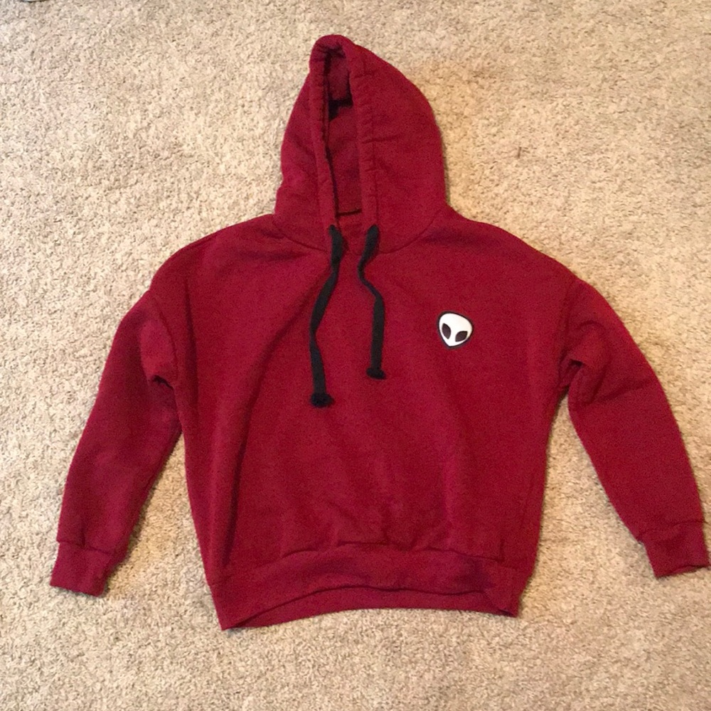 Red Alien Cropped Hoodie